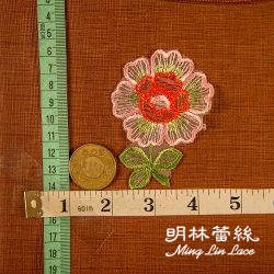 花朵蕾絲-法式浪漫華麗粉花紅心花片-長約8.5公分-單朵