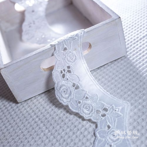 棉布蕾絲-法式浪漫婚禮滾玫瑰花扇形花邊-寬約5公分
