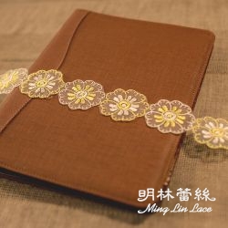 尼龍蕾絲-法式浪漫歐系黃色花朵花邊-寬約5公分